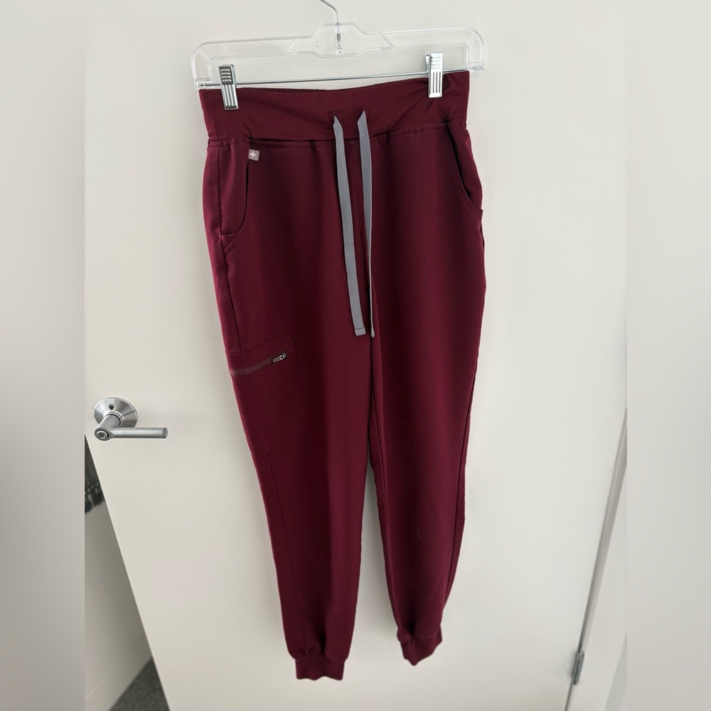 Figs High Waisted Zamora Scrub Bottoms Burgundy